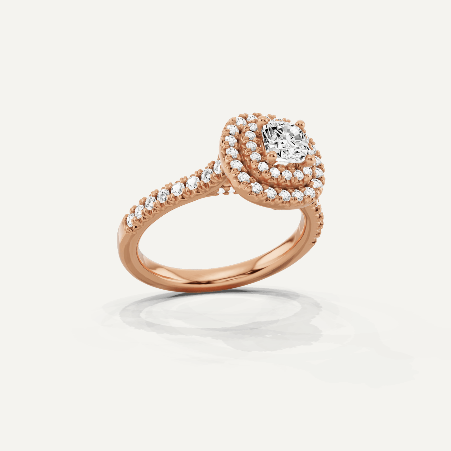 1 ctw Cushion Diamond Double Halo Engagement Ring - Lotus Diamond
