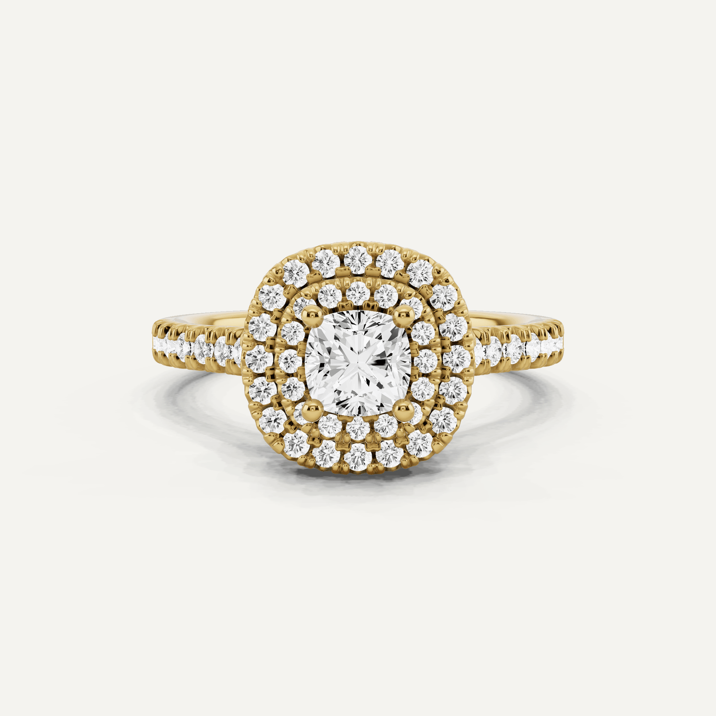 1 ctw Cushion Diamond Double Halo Engagement Ring - Lotus Diamond