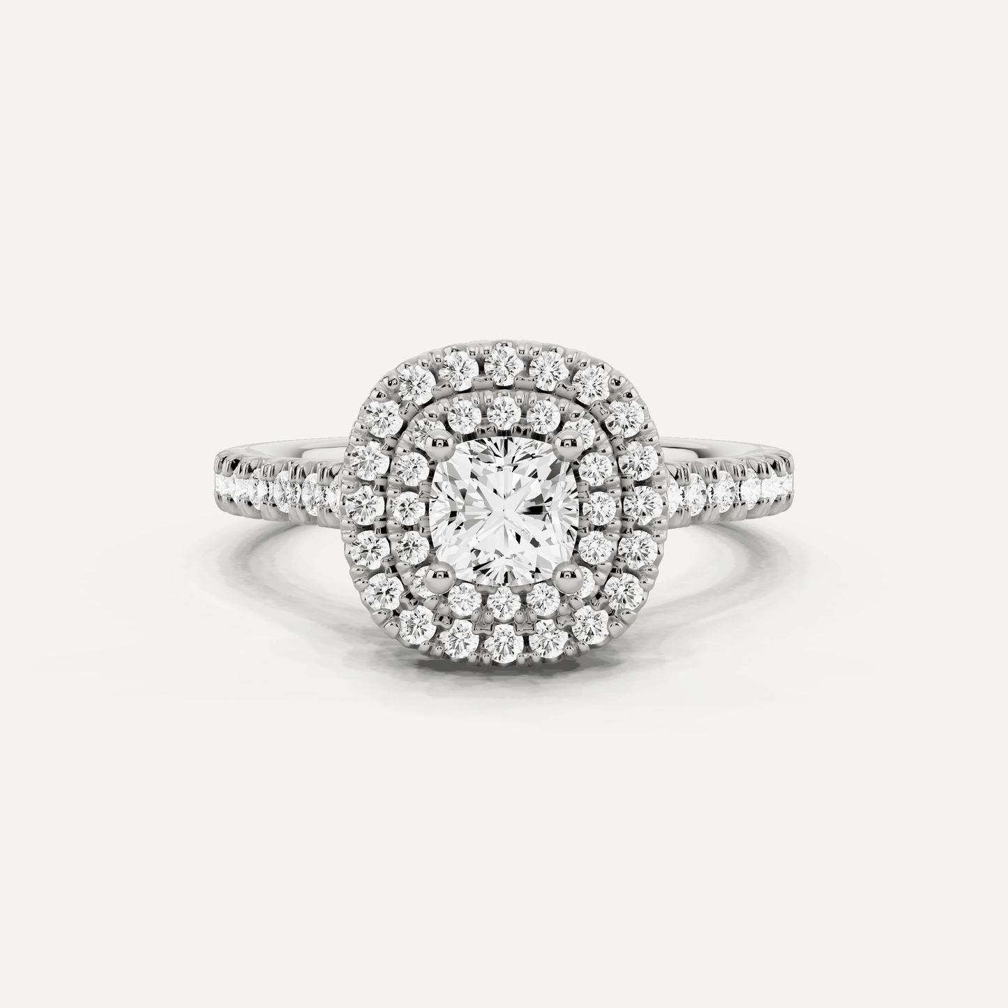 1 ctw Cushion Diamond Double Halo Engagement Ring - Lotus Diamond