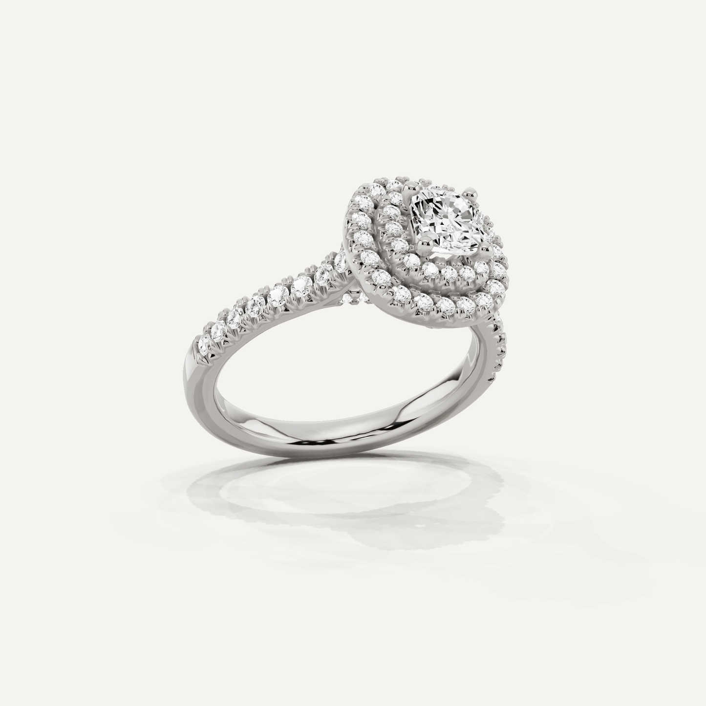 1 ctw Cushion Diamond Double Halo Engagement Ring - Lotus Diamond