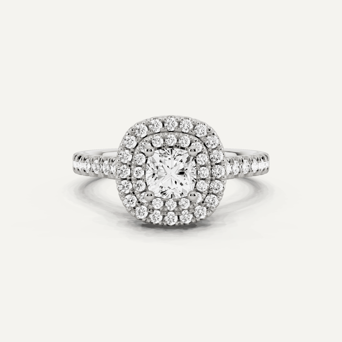 1 ctw Cushion Diamond Double Halo Engagement Ring - Lotus Diamond