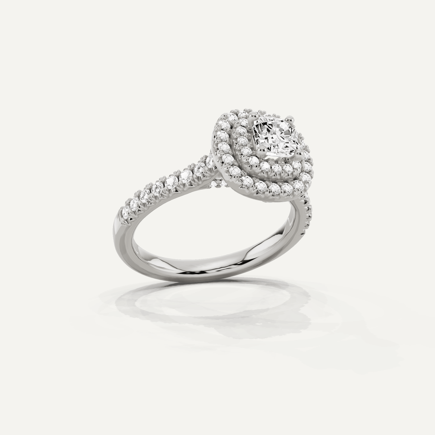 1 ctw Cushion Diamond Double Halo Engagement Ring - Lotus Diamond