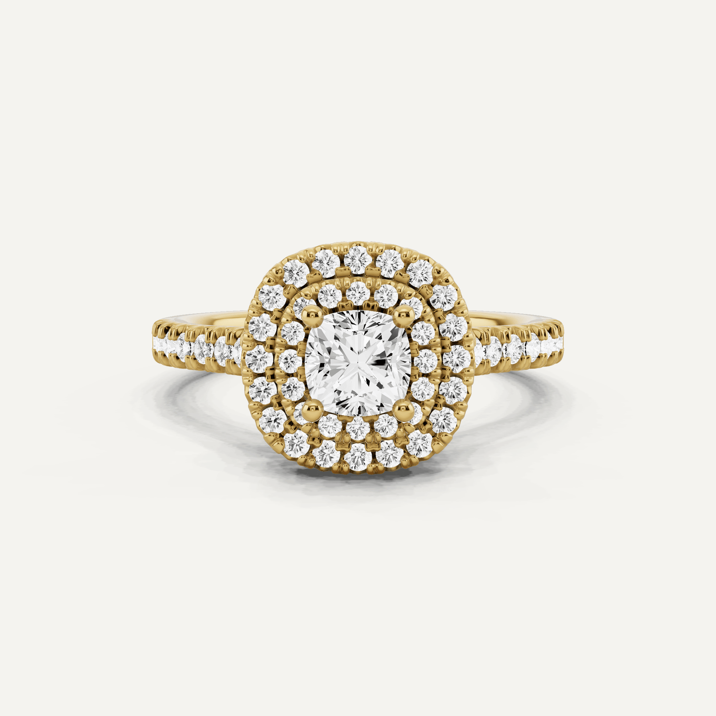 1 ctw Cushion Diamond Double Halo Engagement Ring - Lotus Diamond