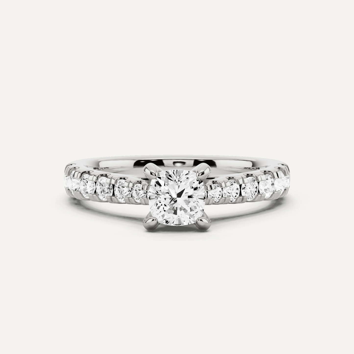 1 ctw Cushion Diamond Graduated Side Stone Engagement Ring - Lotus Diamond