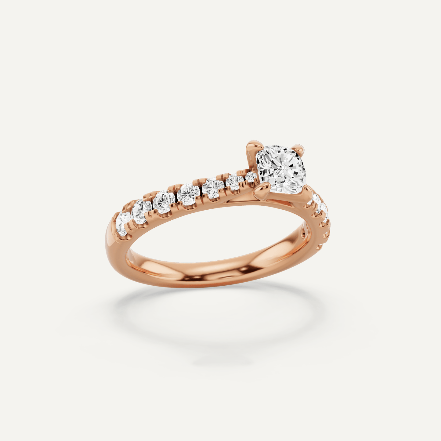 1 ctw Cushion Diamond Graduated Side Stone Engagement Ring - Lotus Diamond