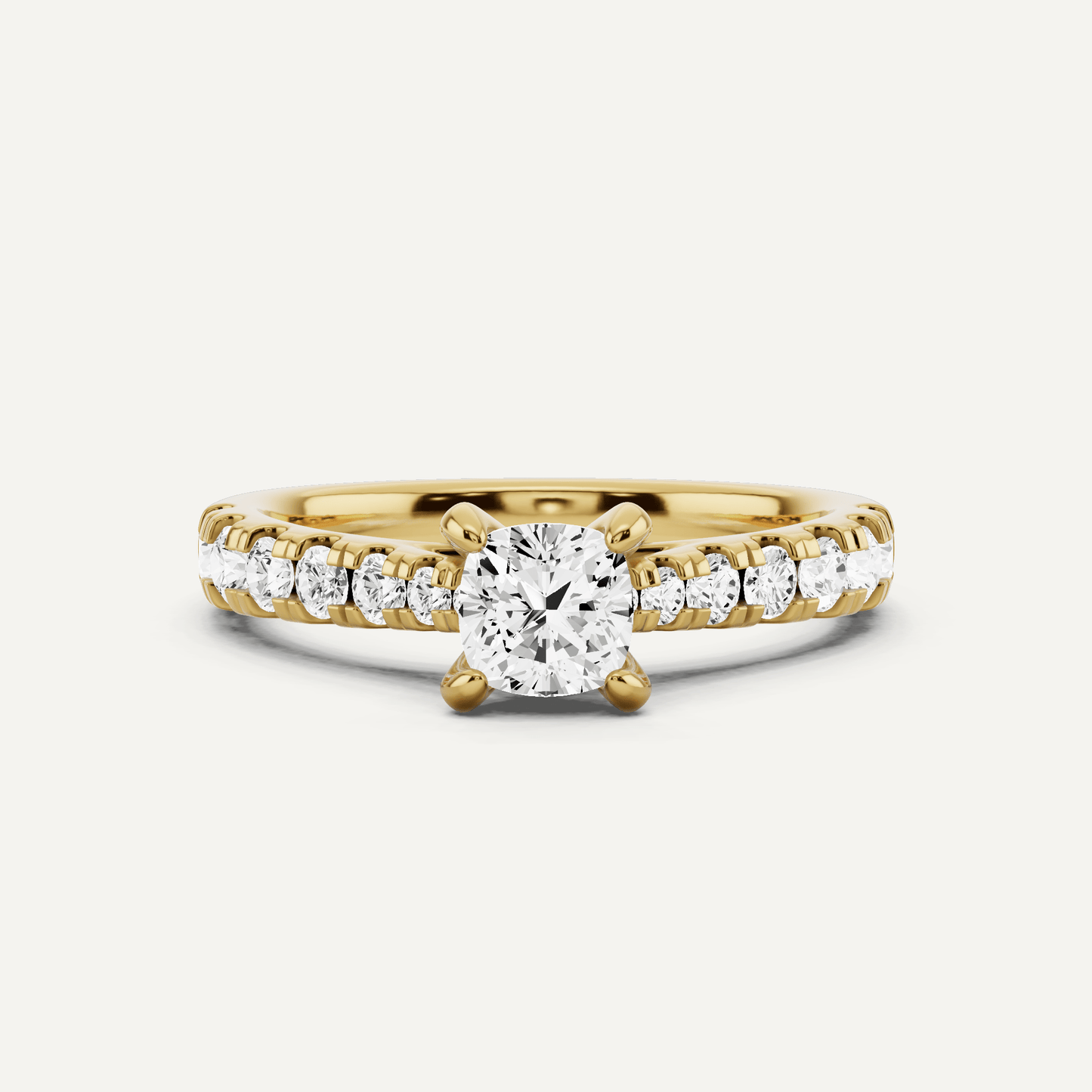 1 ctw Cushion Diamond Graduated Side Stone Engagement Ring - Lotus Diamond