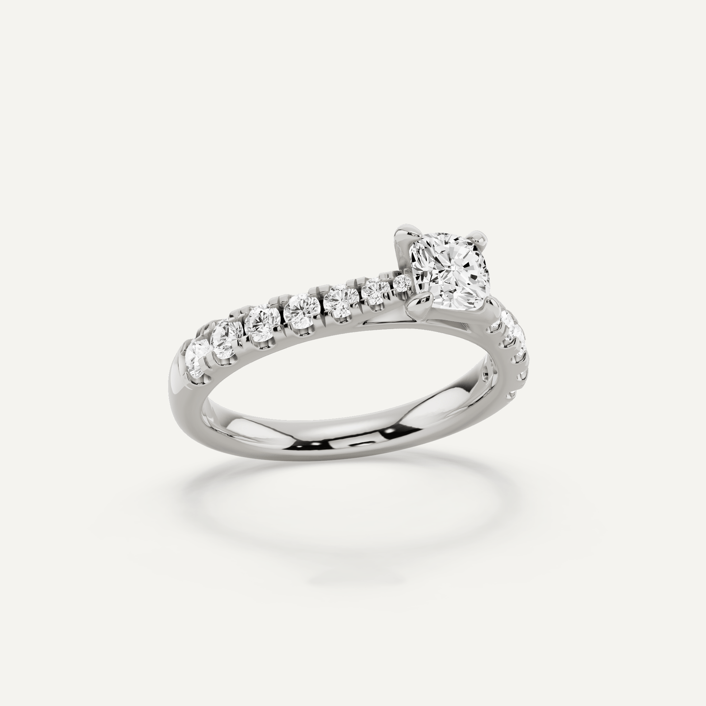1 ctw Cushion Diamond Graduated Side Stone Engagement Ring - Lotus Diamond