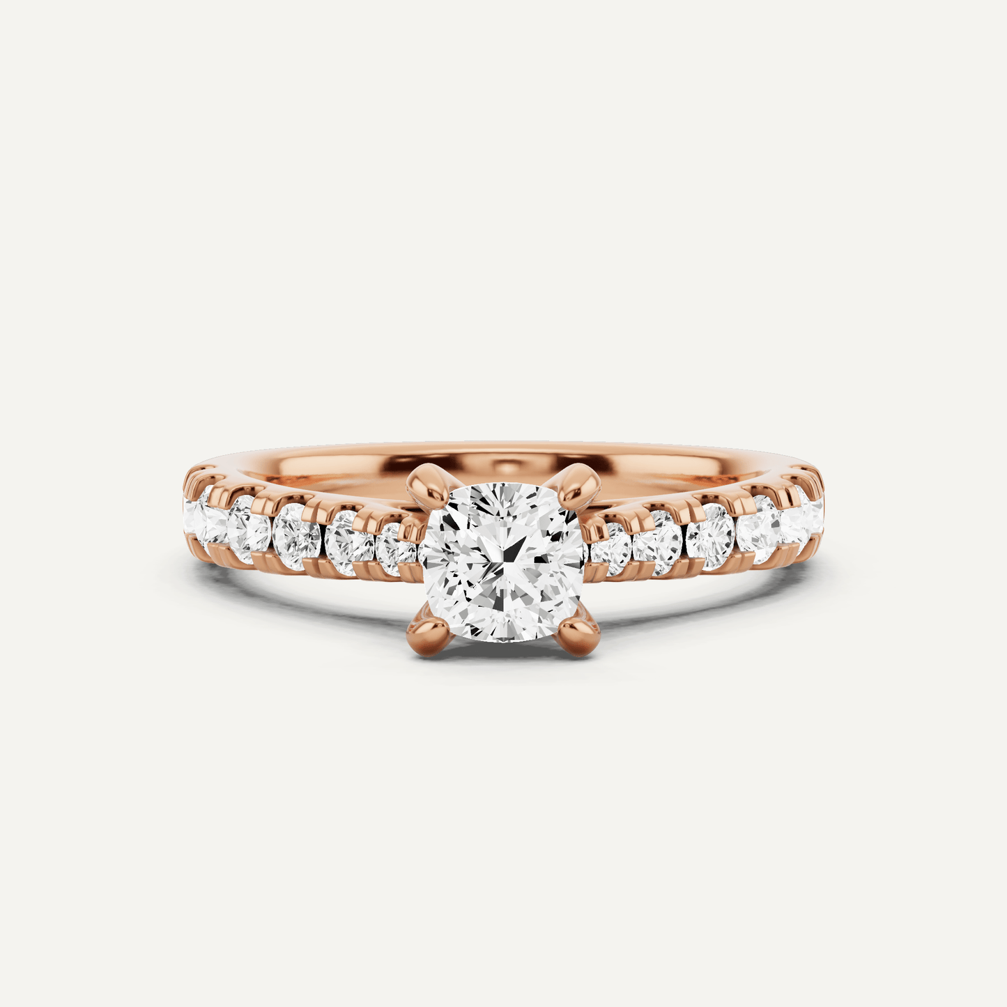 1 ctw Cushion Diamond Graduated Side Stone Engagement Ring - Lotus Diamond