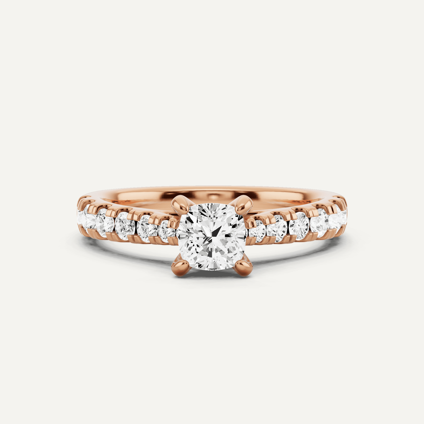 1 ctw Cushion Diamond Graduated Side Stone Engagement Ring - Lotus Diamond