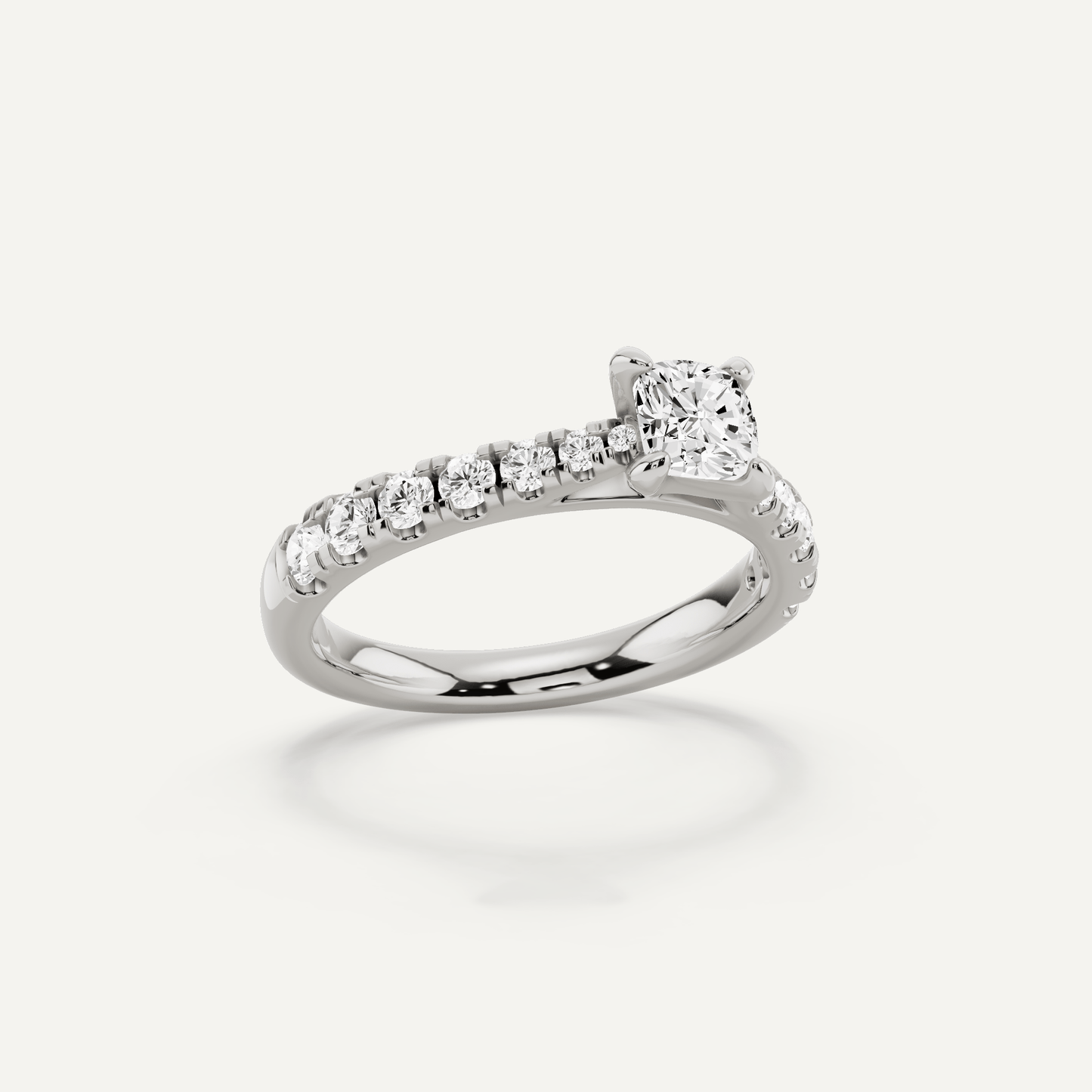 1 ctw Cushion Diamond Graduated Side Stone Engagement Ring - Lotus Diamond