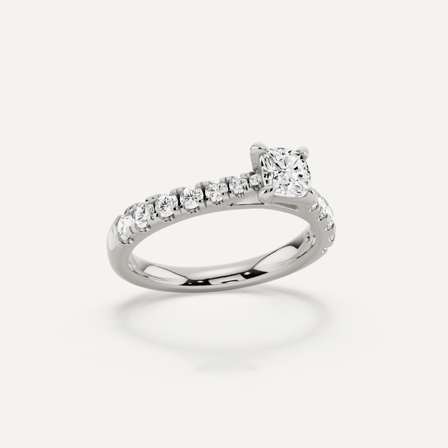 1 ctw Cushion Diamond Graduated Side Stone Engagement Ring - Lotus Diamond