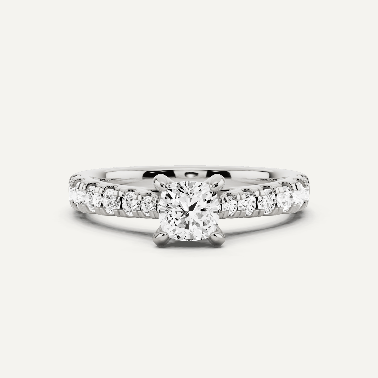 1 ctw Cushion Diamond Graduated Side Stone Engagement Ring - Lotus Diamond