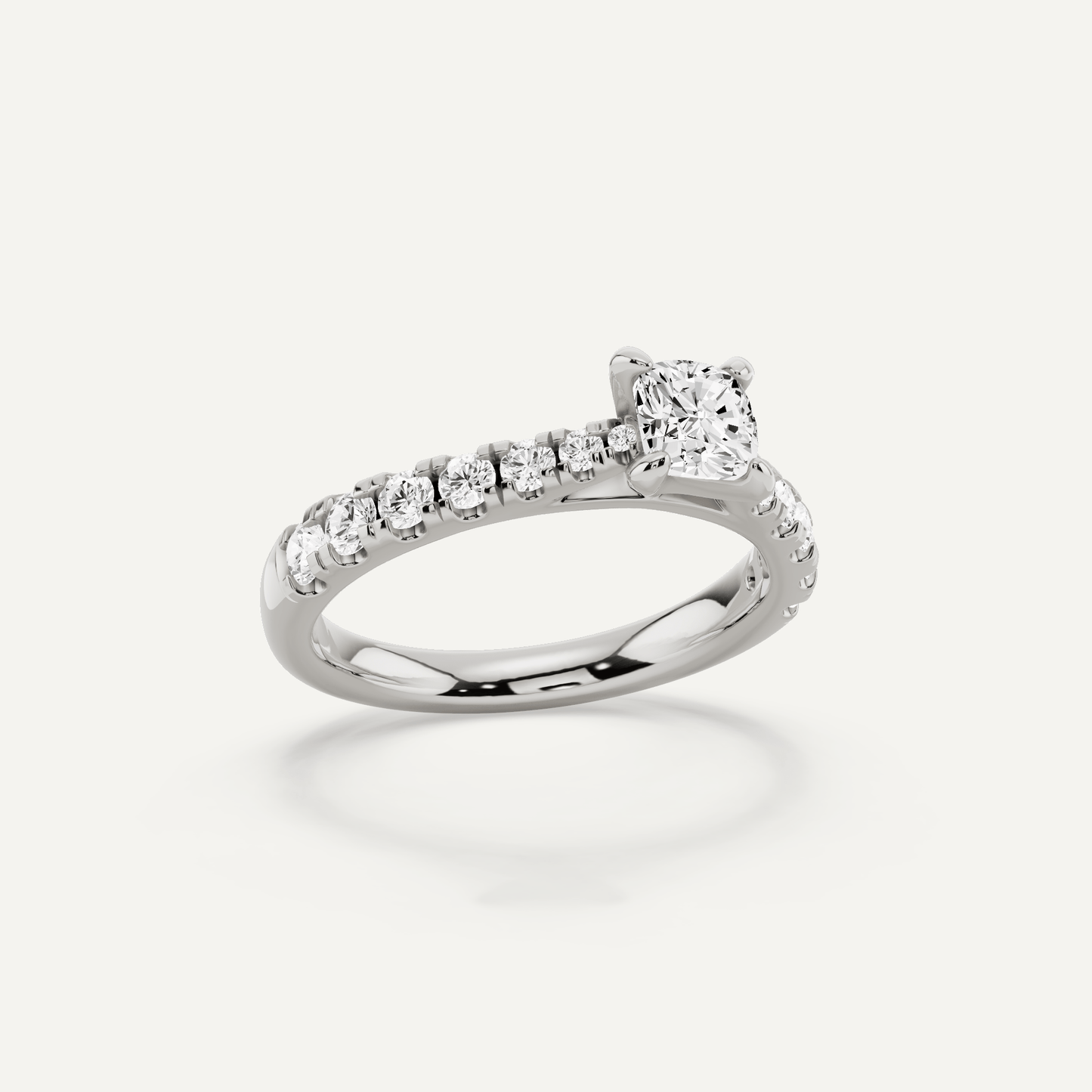 1 ctw Cushion Diamond Graduated Side Stone Engagement Ring - Lotus Diamond
