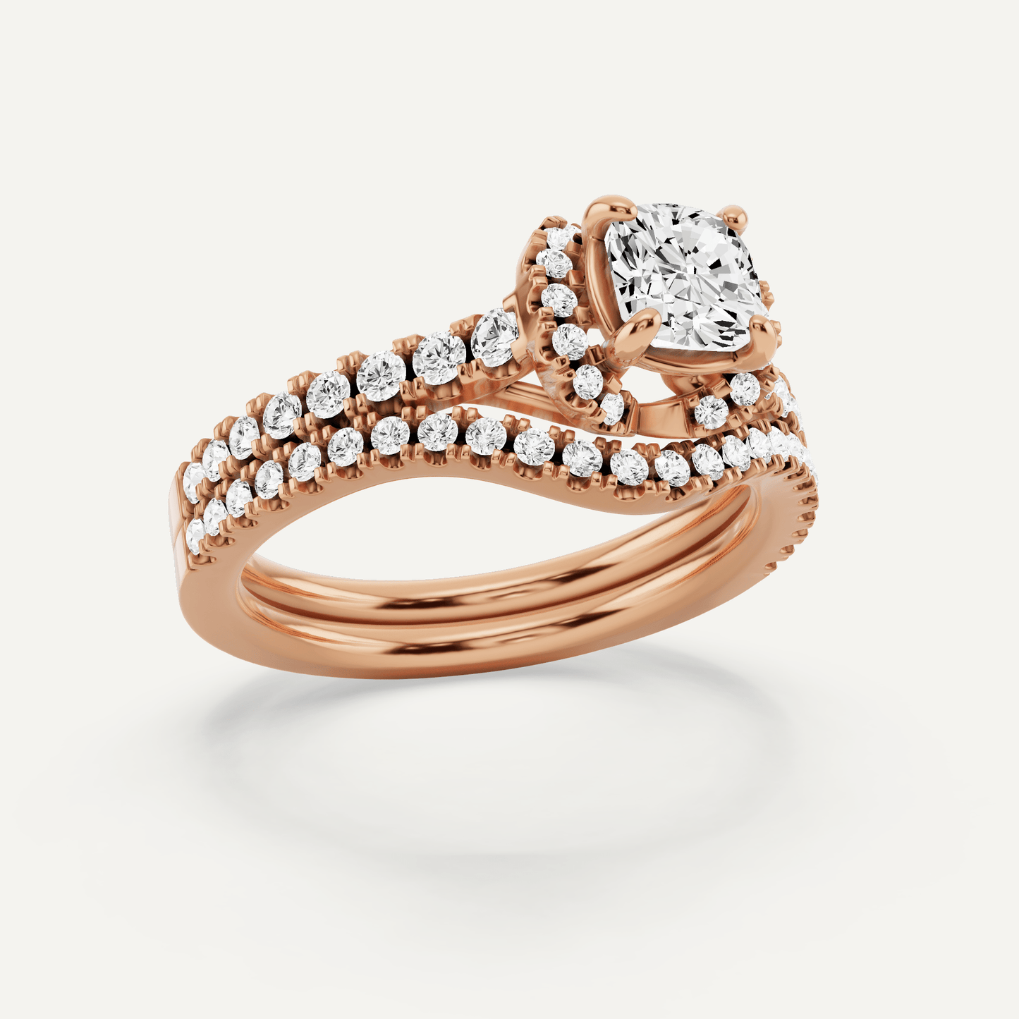 1 ctw Cushion Diamond Side Stone Bridal Set - Lotus Diamond