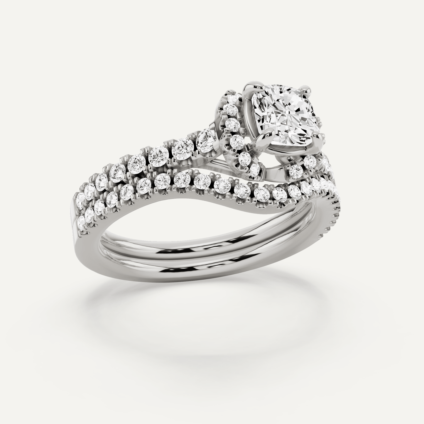 1 ctw Cushion Diamond Side Stone Bridal Set - Lotus Diamond