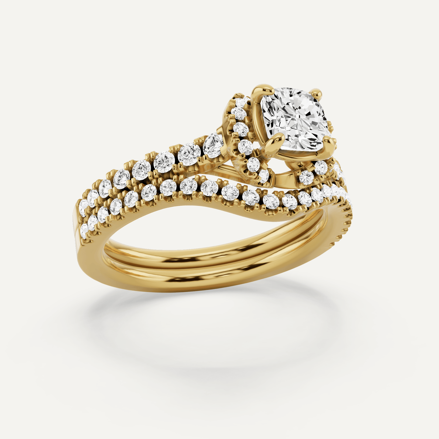 1 ctw Cushion Diamond Side Stone Bridal Set - Lotus Diamond