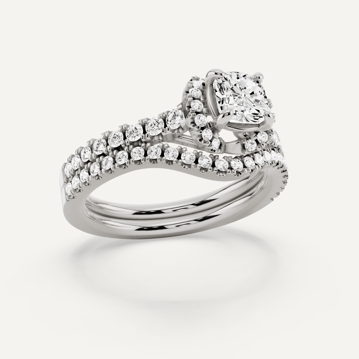 1 ctw Cushion Diamond Side Stone Bridal Set - Lotus Diamond