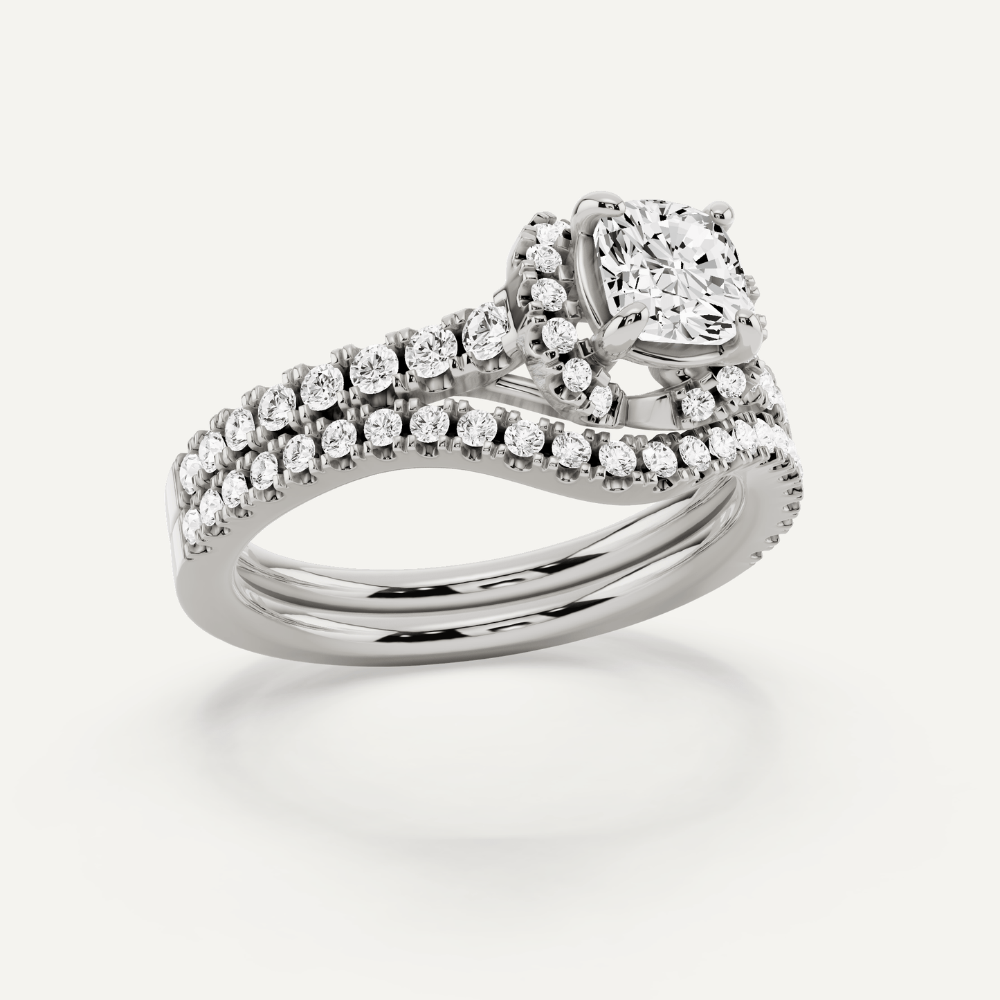 1 ctw Cushion Diamond Side Stone Bridal Set - Lotus Diamond