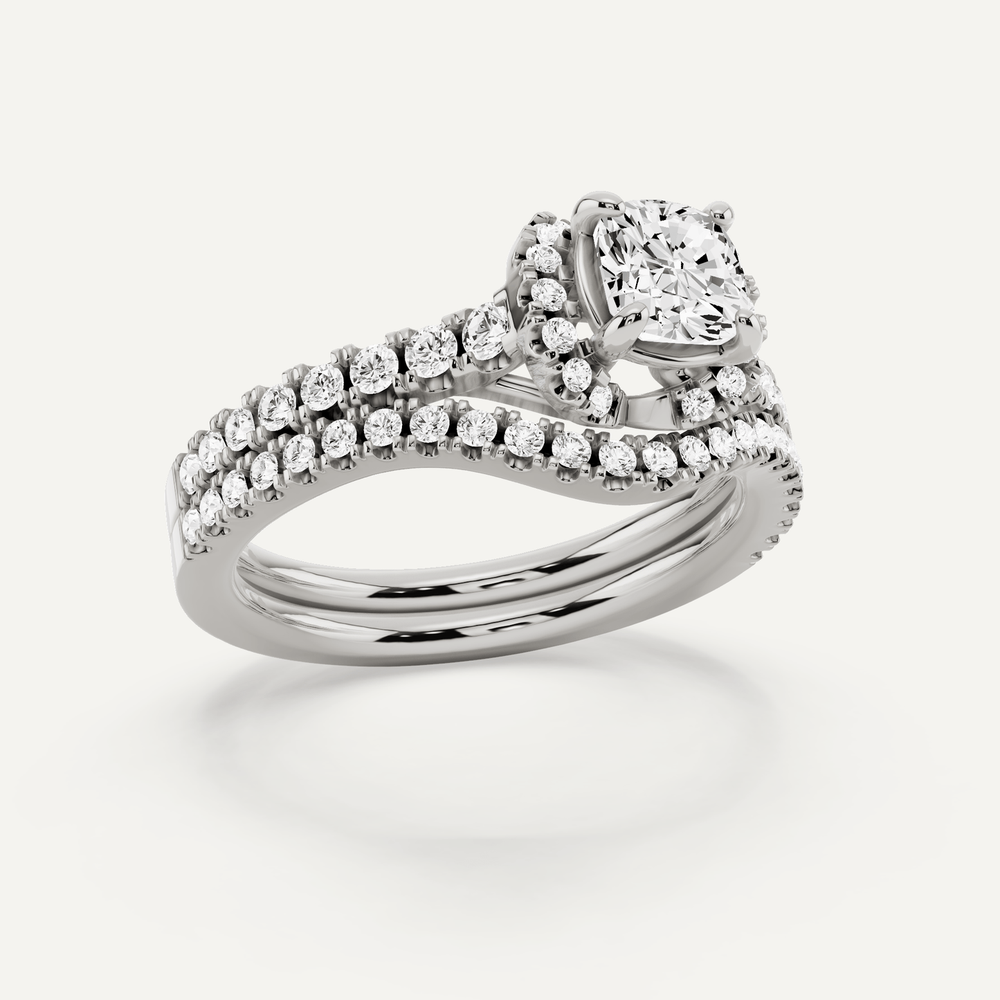 1 ctw Cushion Diamond Side Stone Bridal Set - Lotus Diamond