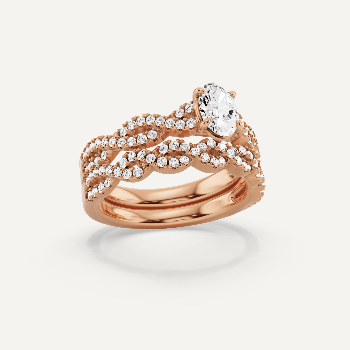 1 ctw Oval Diamond Double Twist Bridal Set - Lotus Diamond