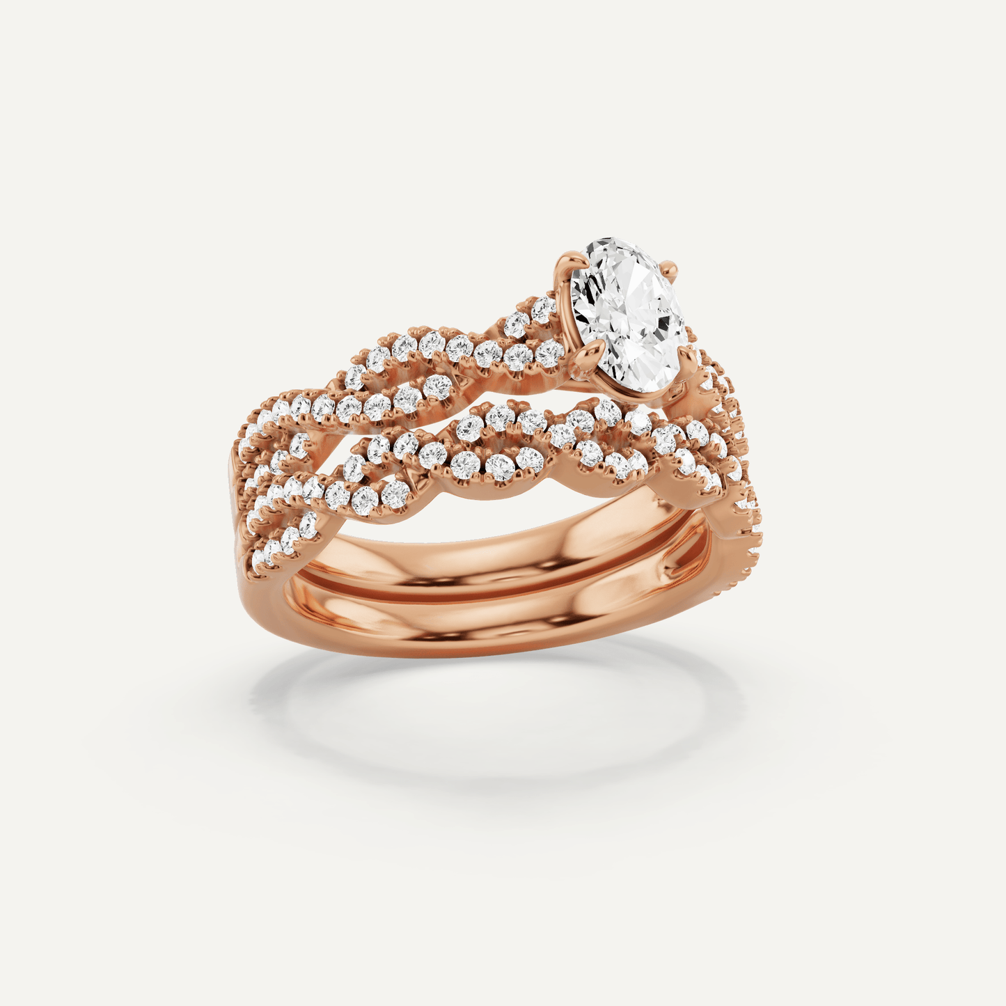 1 ctw Oval Diamond Double Twist Bridal Set - Lotus Diamond