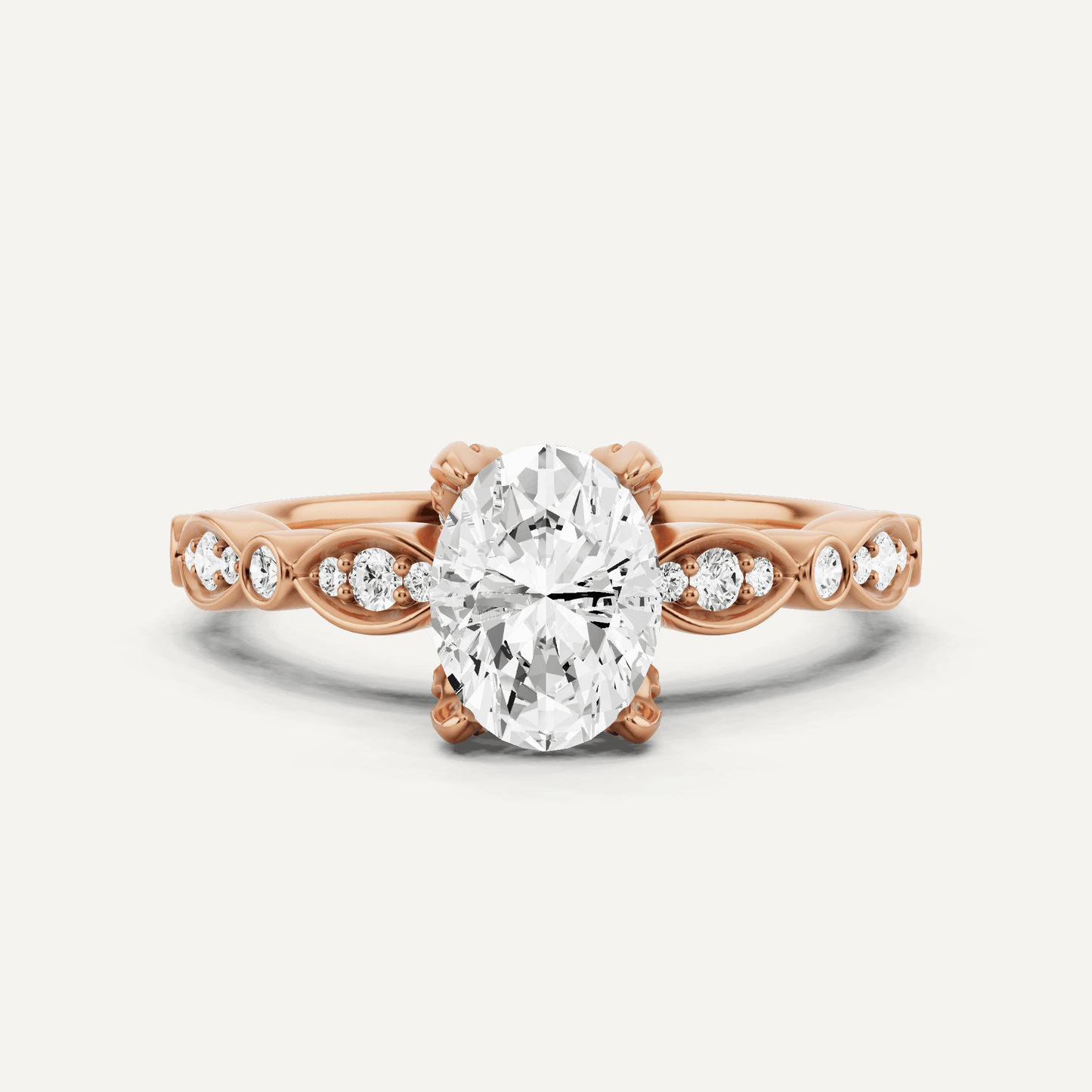 1 ctw Oval Diamond Hidden Halo Engagement Ring With Marquise Shape SIde Accents - Lotus Diamond