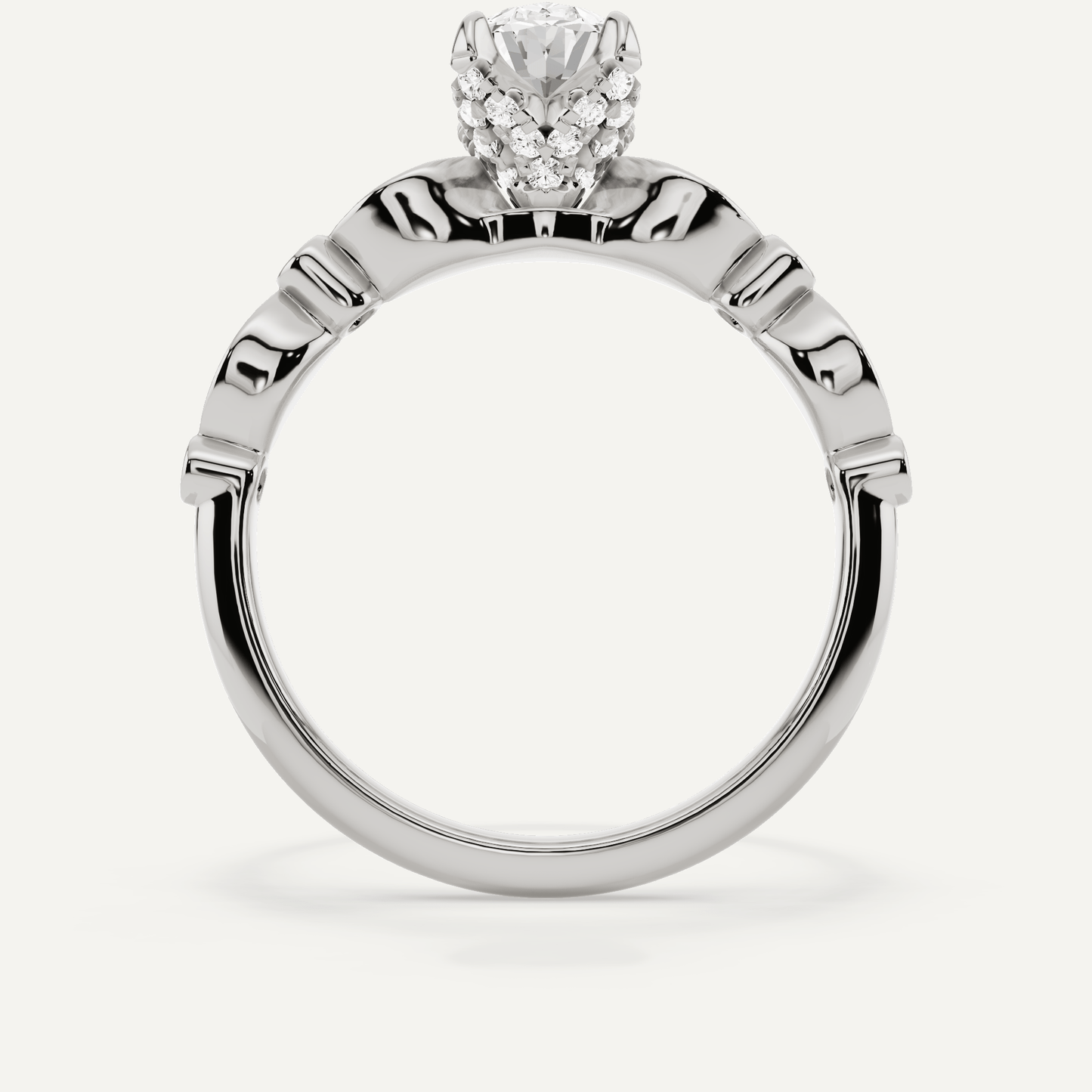 1 ctw Oval Diamond Hidden Halo Engagement Ring With Marquise Shape SIde Accents - Lotus Diamond