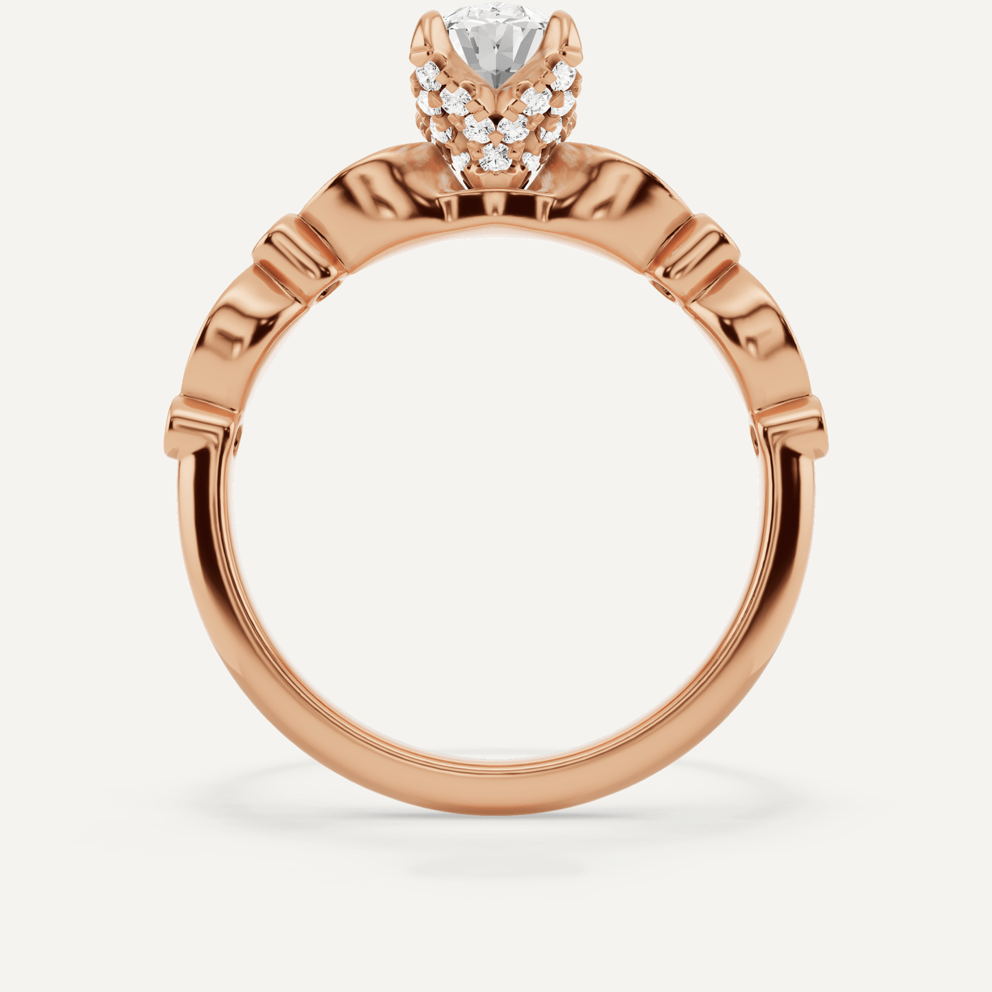 1 ctw Oval Diamond Hidden Halo Engagement Ring With Marquise Shape SIde Accents - Lotus Diamond