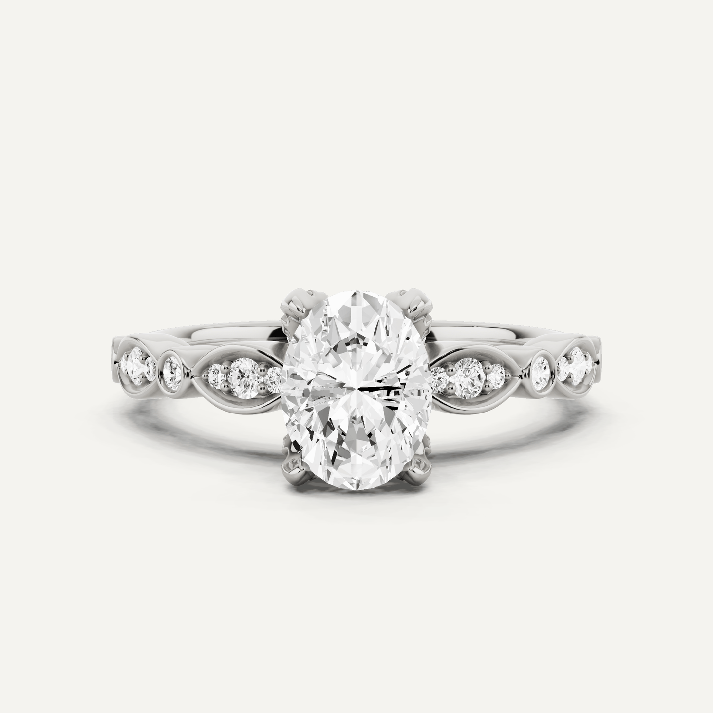 1 ctw Oval Diamond Hidden Halo Engagement Ring With Marquise Shape SIde Accents - Lotus Diamond