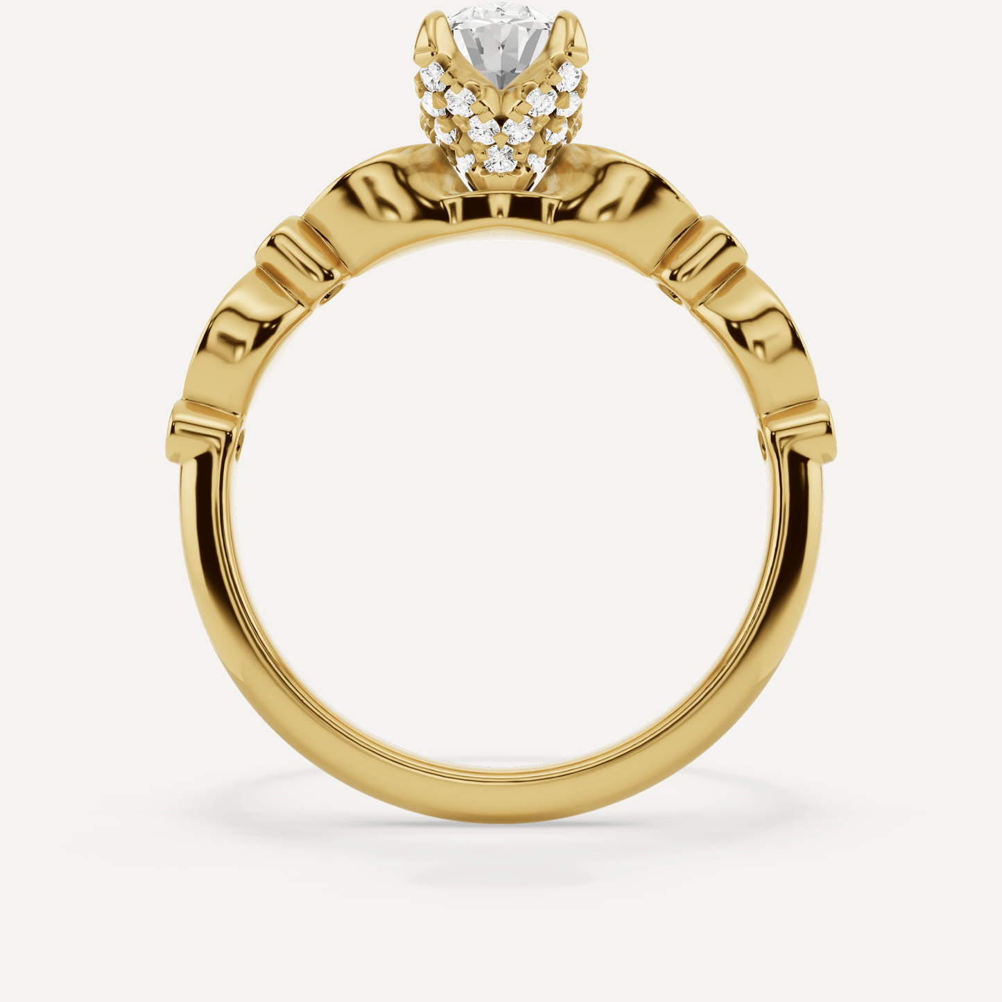 1 ctw Oval Diamond Hidden Halo Engagement Ring With Marquise Shape SIde Accents - Lotus Diamond