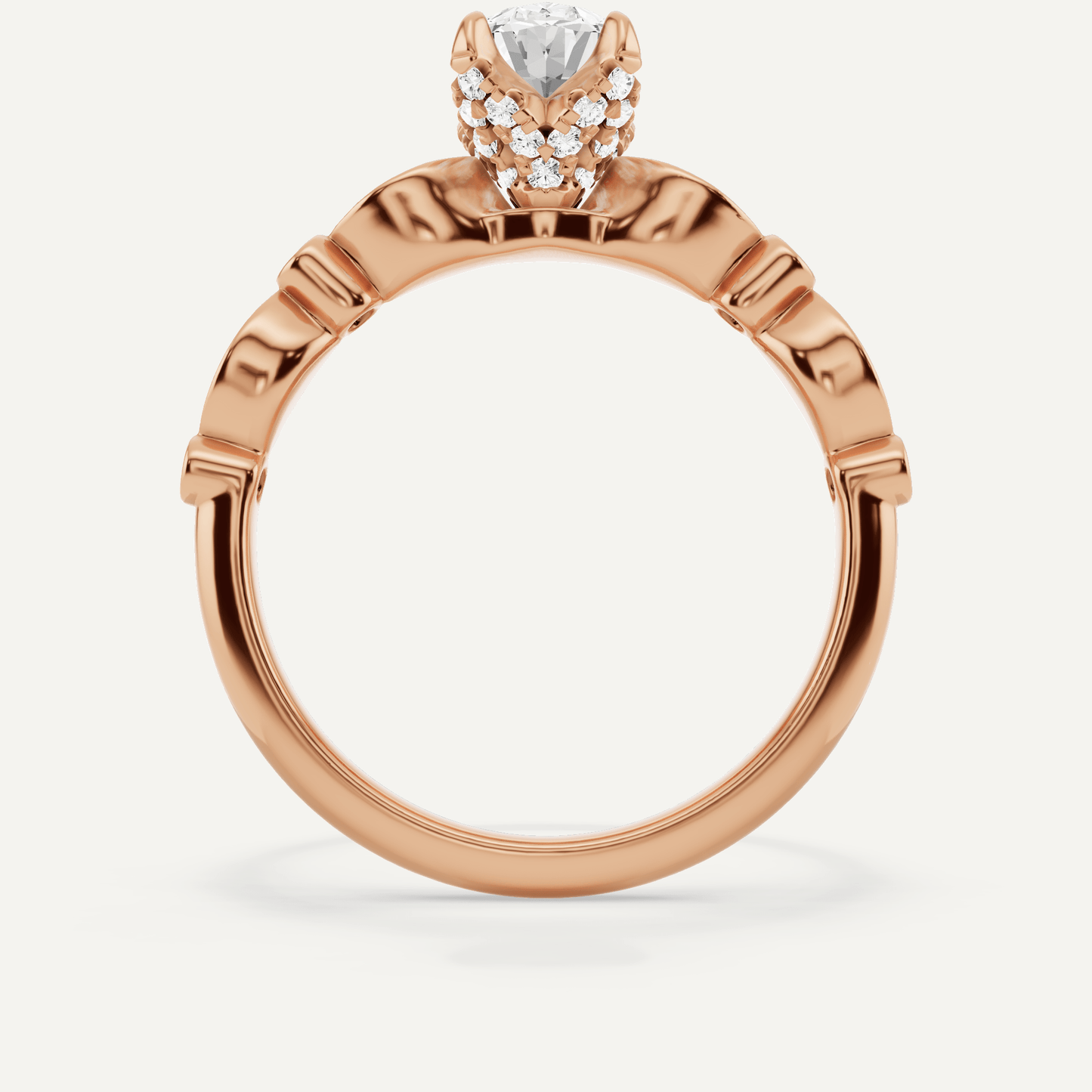 1 ctw Oval Diamond Hidden Halo Engagement Ring With Marquise Shape SIde Accents - Lotus Diamond
