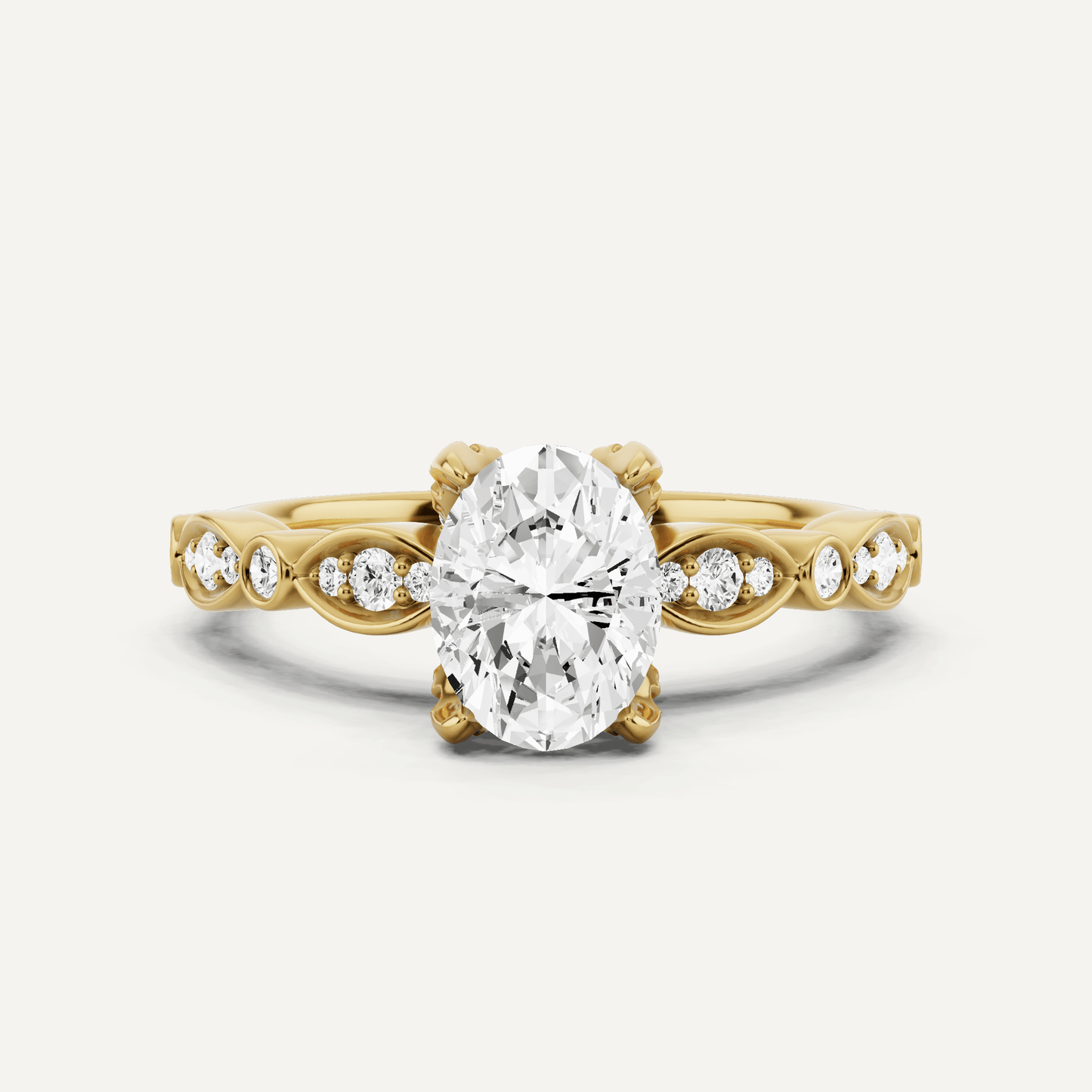 1 ctw Oval Diamond Hidden Halo Engagement Ring With Marquise Shape SIde Accents - Lotus Diamond