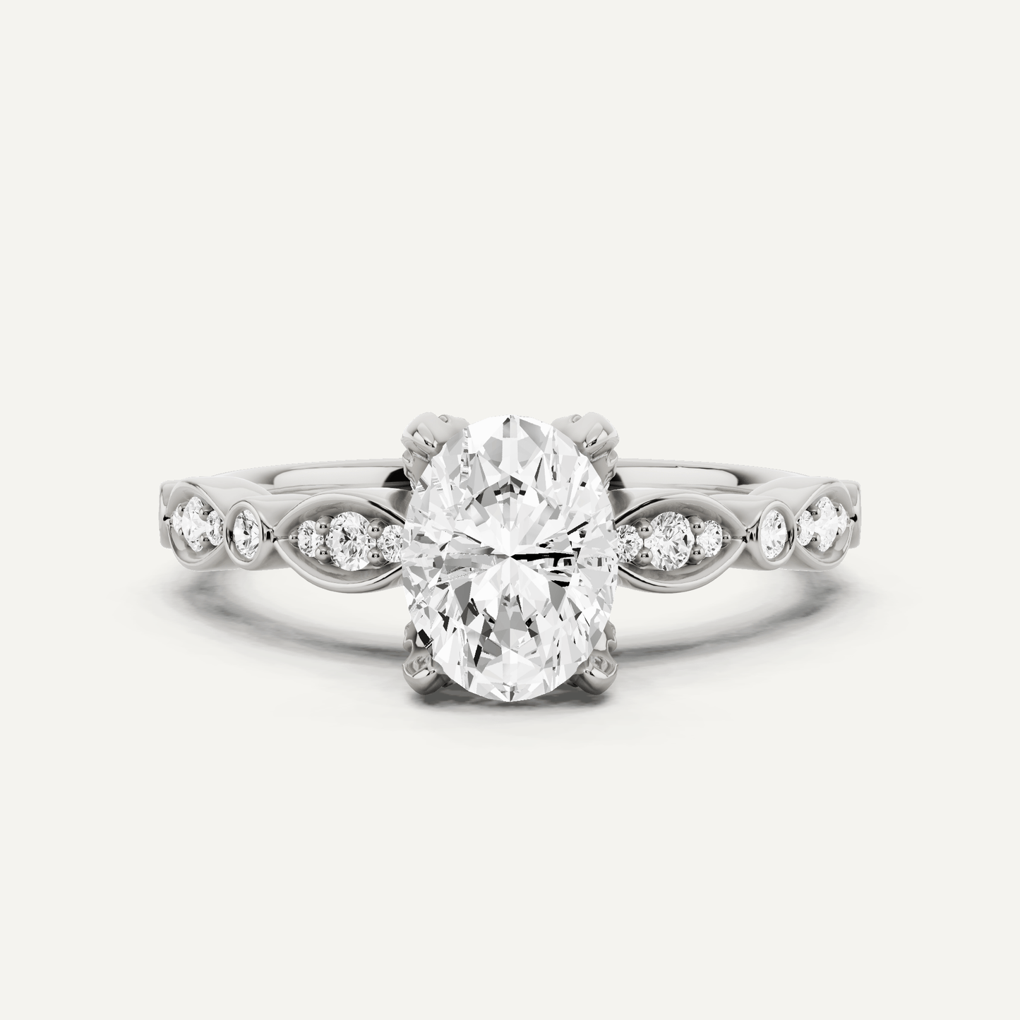 1 ctw Oval Diamond Hidden Halo Engagement Ring With Marquise Shape SIde Accents - Lotus Diamond