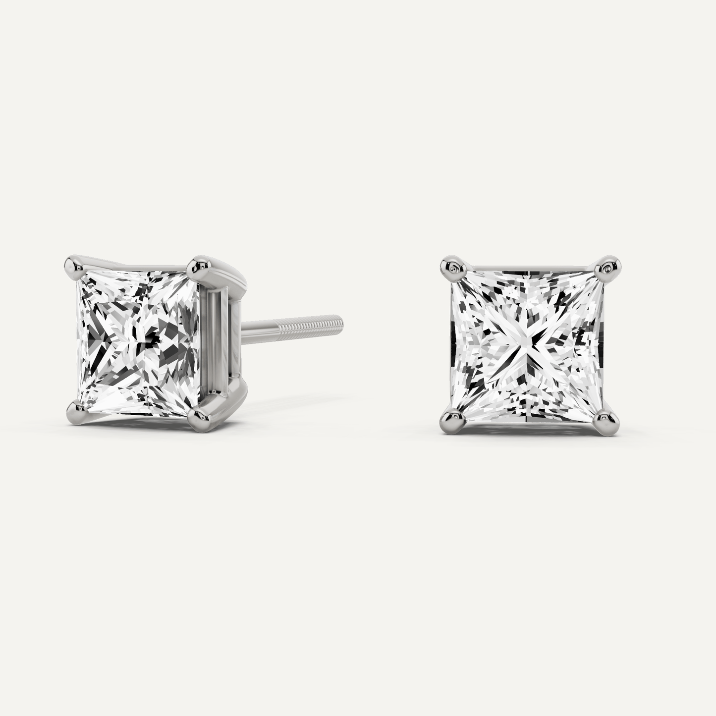 1 ctw Princess Diamond Solitaire Stud Earrings - Lotus Diamond