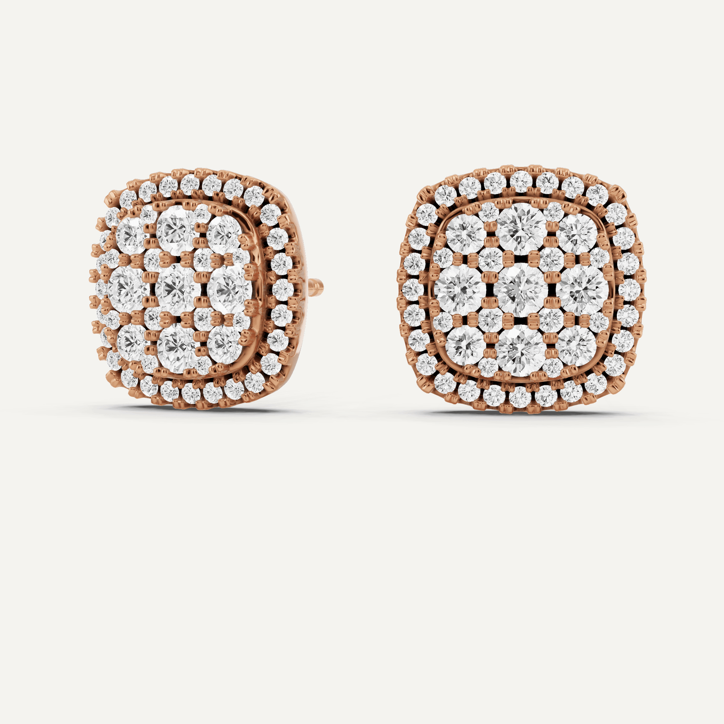 1 ctw Round Diamond Cluster Halo Studs - Lotus Diamond