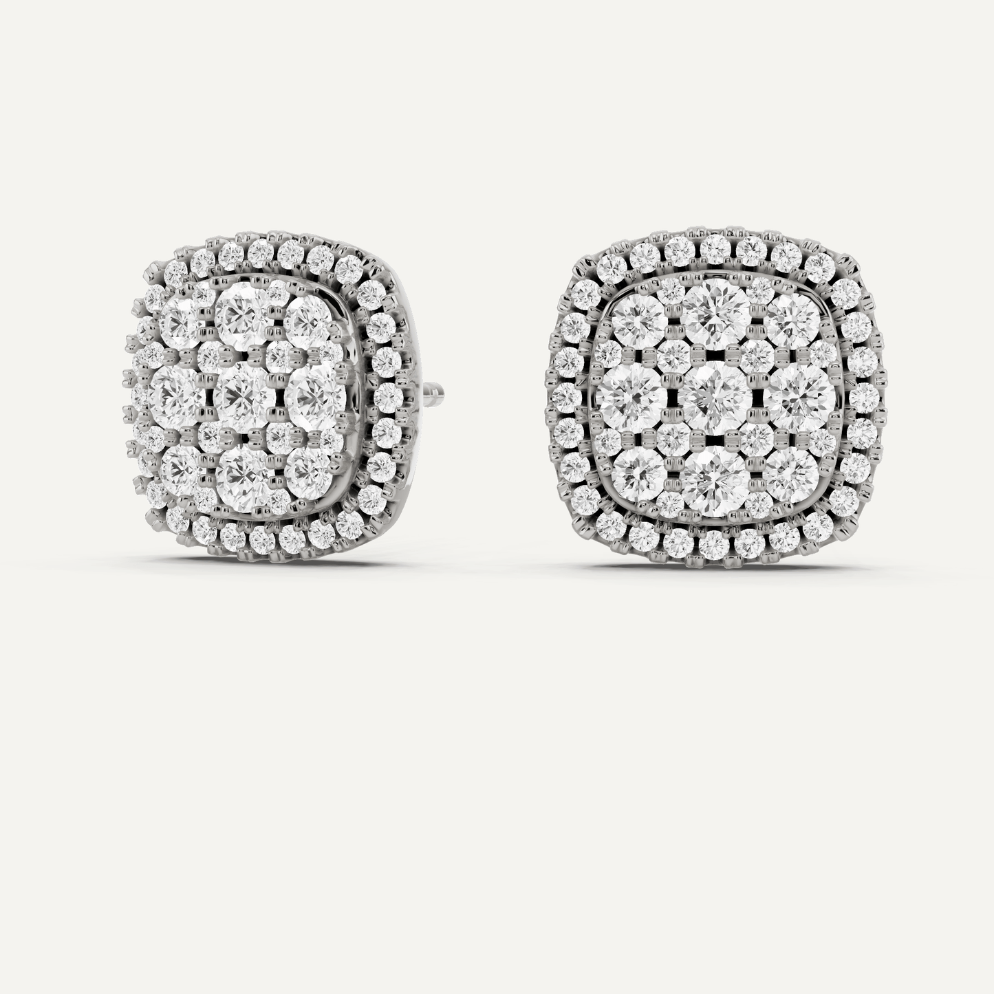 1 ctw Round Diamond Cluster Halo Studs - Lotus Diamond