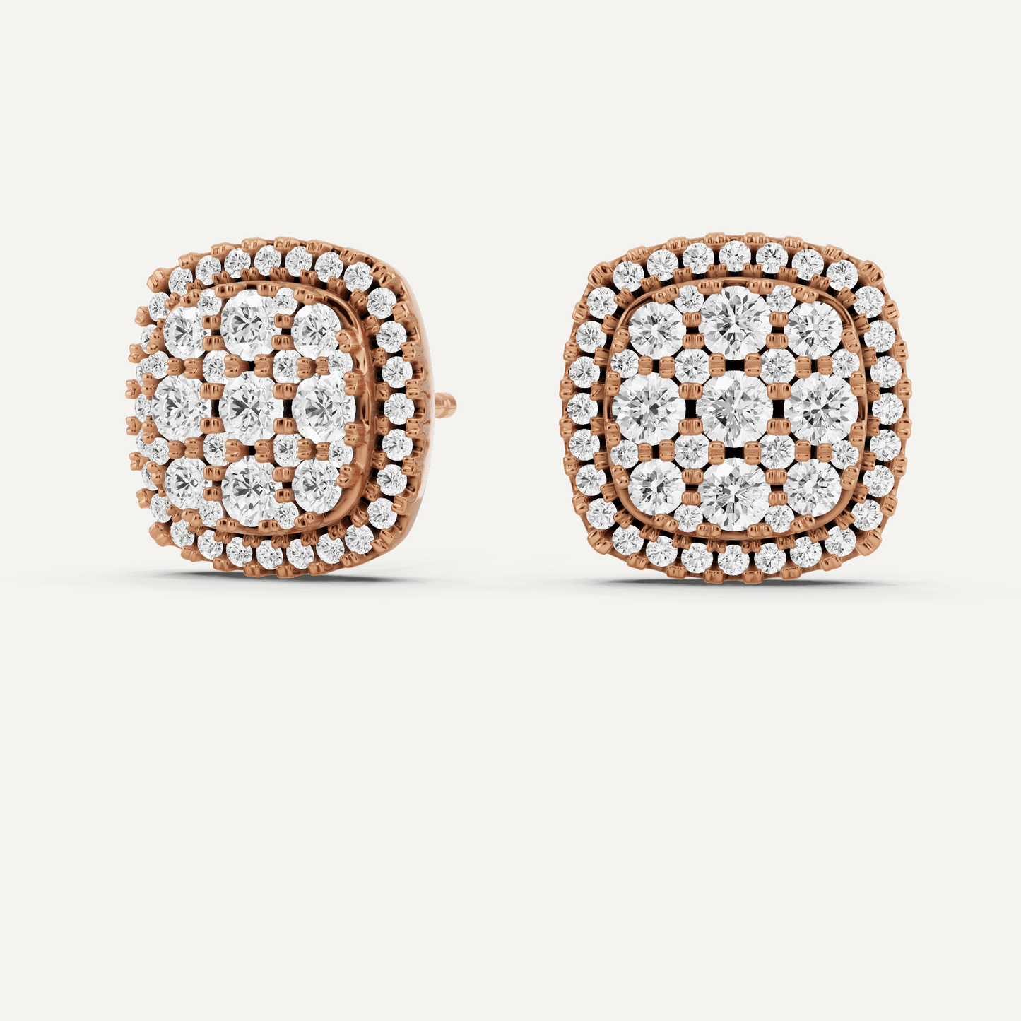 1 ctw Round Diamond Cluster Halo Studs - Lotus Diamond