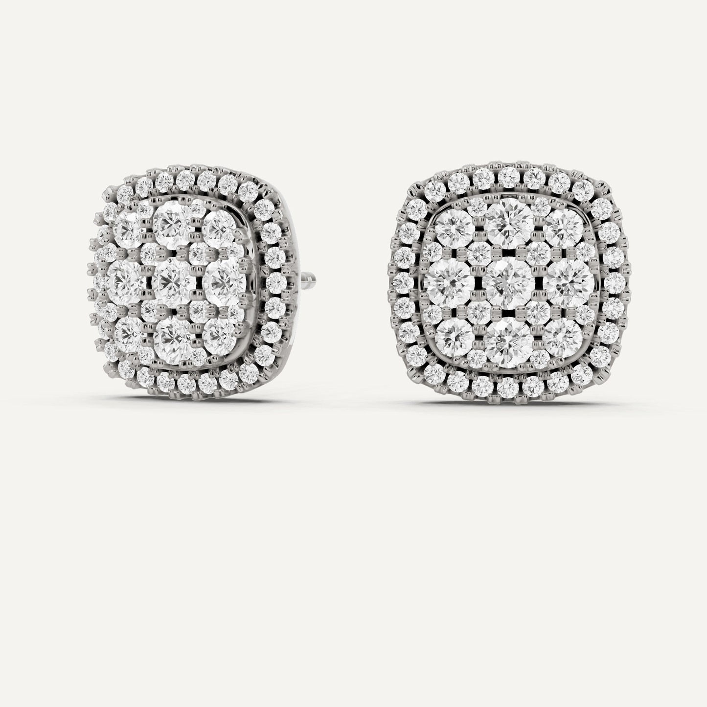 1 ctw Round Diamond Cluster Halo Studs - Lotus Diamond
