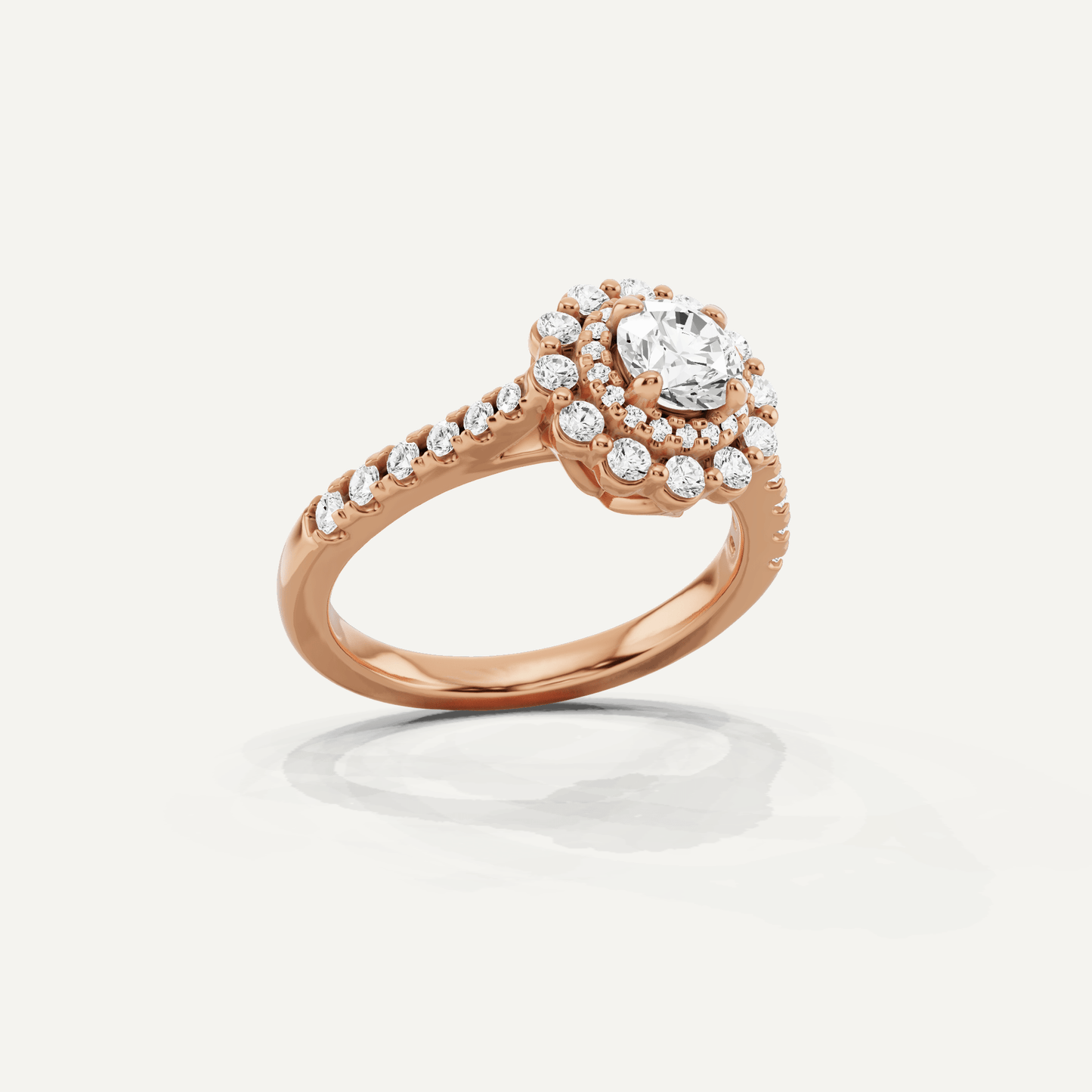 1 ctw Round Diamond Double Scalloped Halo Engagement Ring - Lotus Diamond