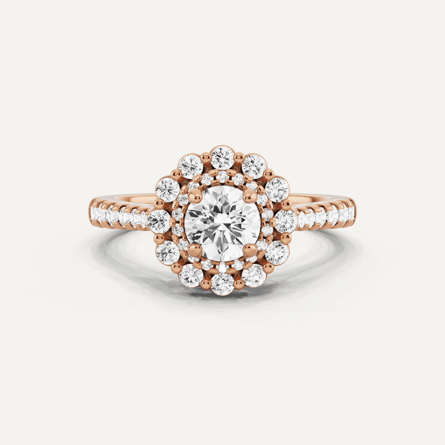 1 ctw Round Diamond Double Scalloped Halo Engagement Ring - Lotus Diamond