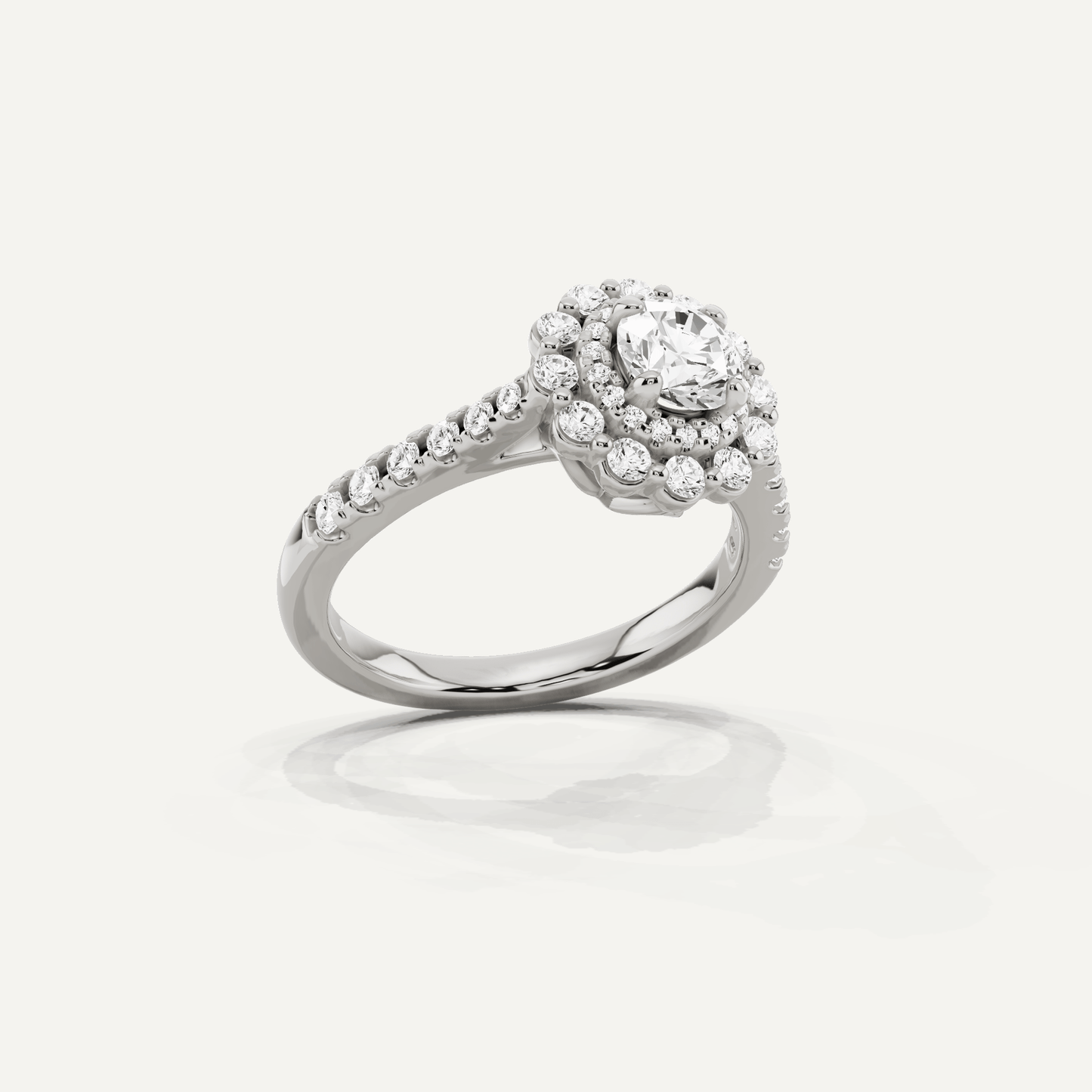 1 ctw Round Diamond Double Scalloped Halo Engagement Ring - Lotus Diamond