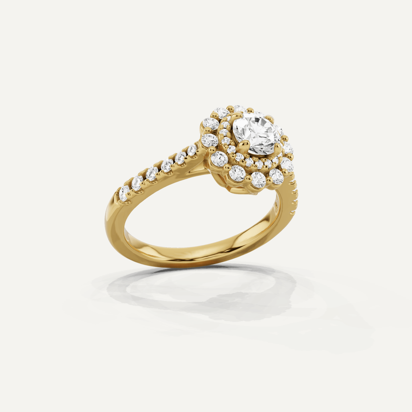 1 ctw Round Diamond Double Scalloped Halo Engagement Ring - Lotus Diamond