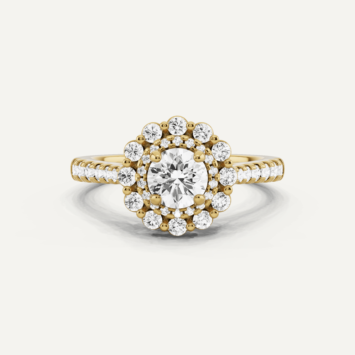 1 ctw Round Diamond Double Scalloped Halo Engagement Ring - Lotus Diamond