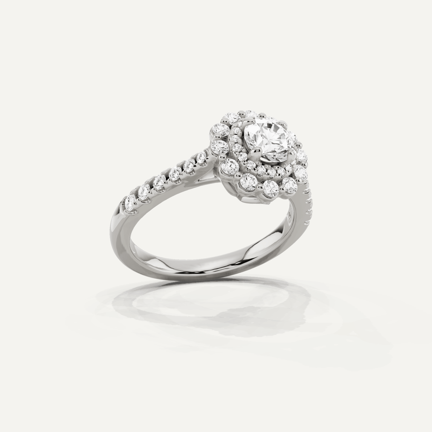 1 ctw Round Diamond Double Scalloped Halo Engagement Ring - Lotus Diamond