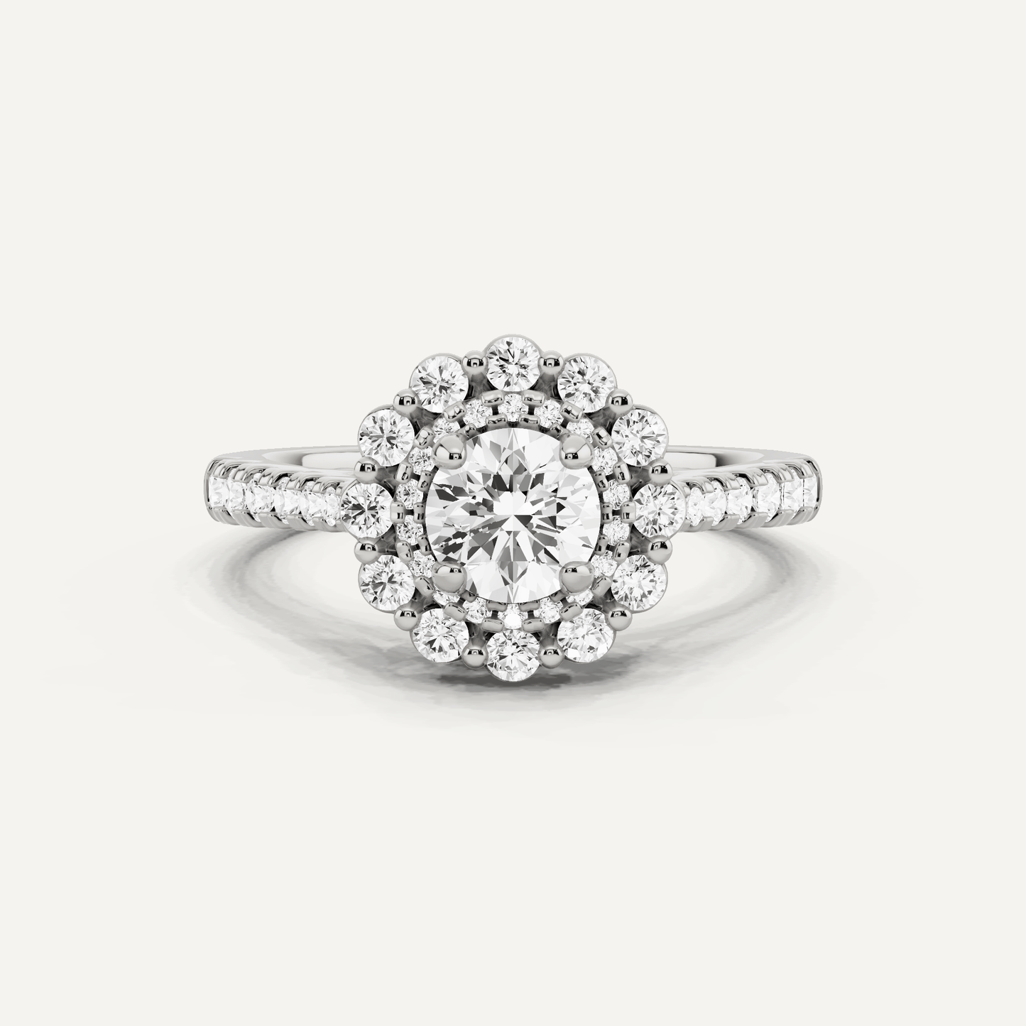 1 ctw Round Diamond Double Scalloped Halo Engagement Ring - Lotus Diamond