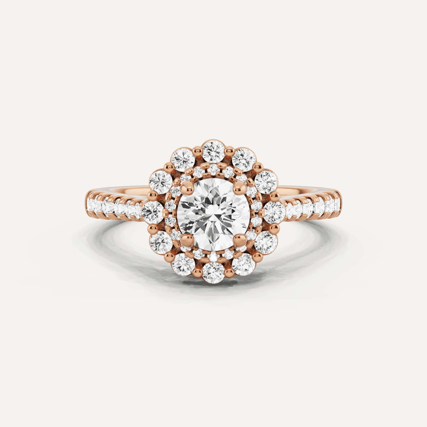 1 ctw Round Diamond Double Scalloped Halo Engagement Ring - Lotus Diamond