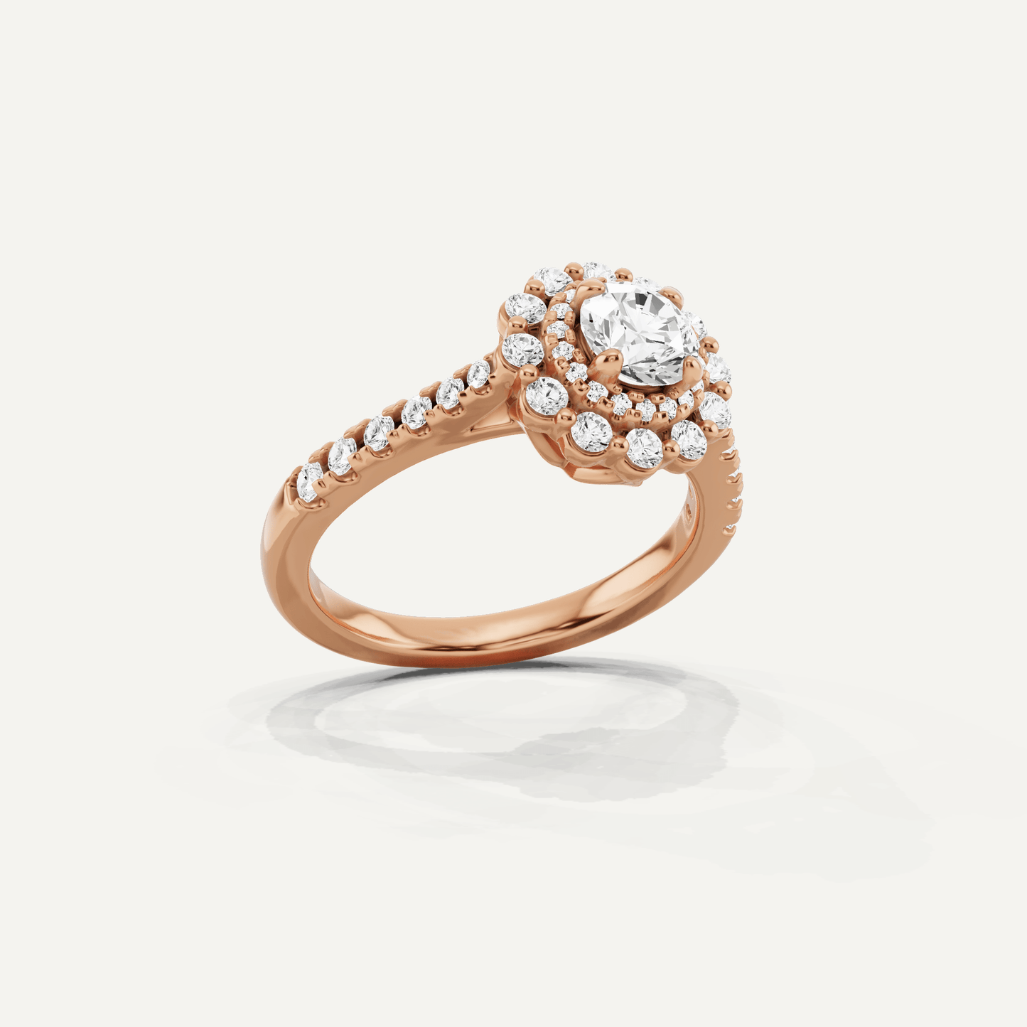 1 ctw Round Diamond Double Scalloped Halo Engagement Ring - Lotus Diamond