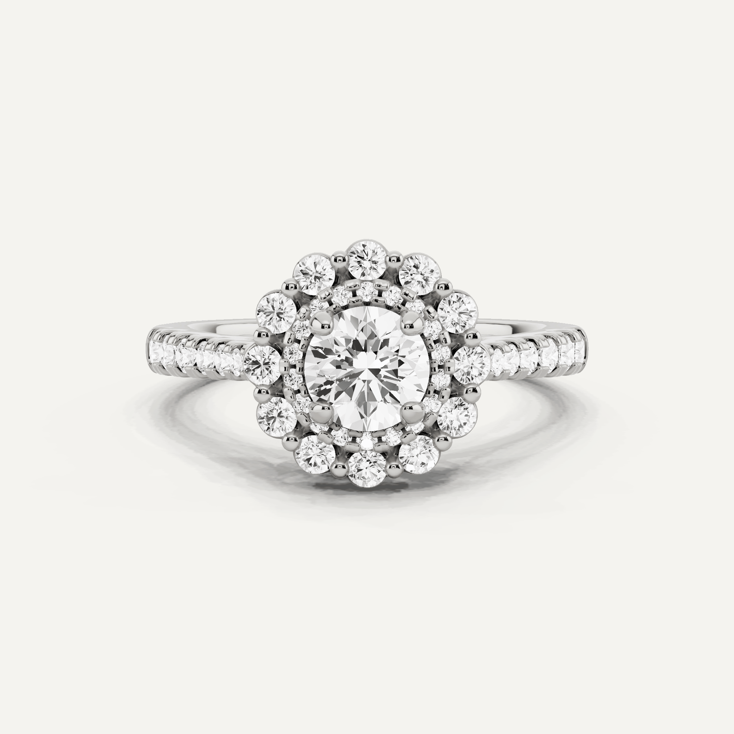 1 ctw Round Diamond Double Scalloped Halo Engagement Ring - Lotus Diamond