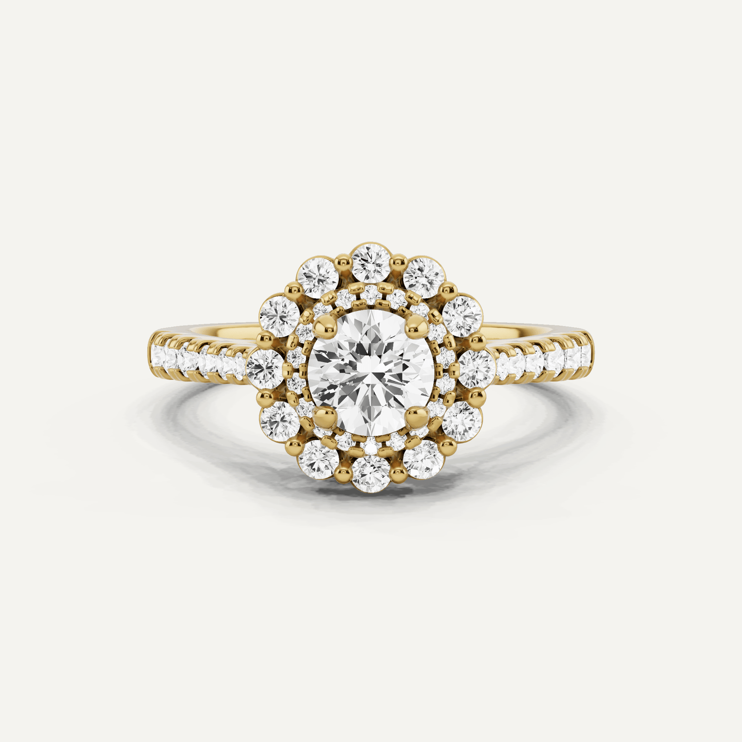 1 ctw Round Diamond Double Scalloped Halo Engagement Ring - Lotus Diamond
