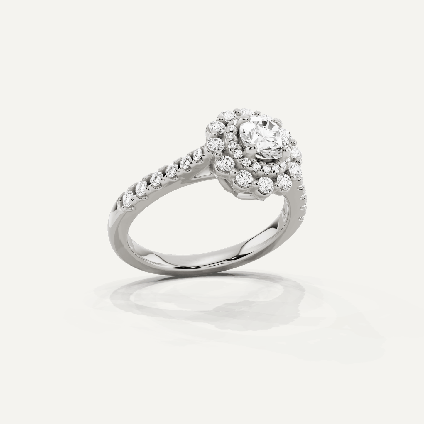 1 ctw Round Diamond Double Scalloped Halo Engagement Ring - Lotus Diamond